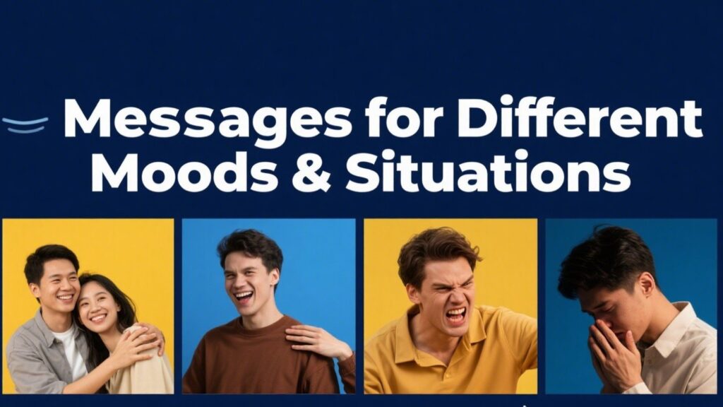  A photo collage of relationship moments with the text "Messages for Different Moods & Situations," for a guide to situational love messages